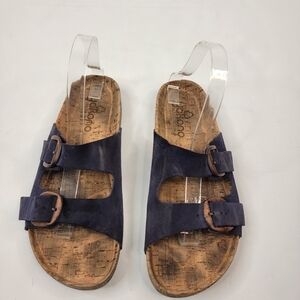 Yokono Leather suede Sandals Sz 9.5 Double Buckled Blue Women's